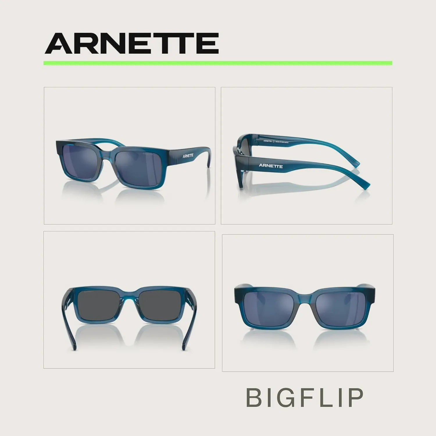 ARNETTE Big Flip AN4343 Rectangle Sunglasses for Men   BUNDLE WIth Designer iWear Complimentary Eyewear Kit