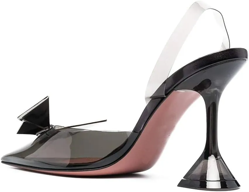 Arqa Clear Heels for Women Pointed Toe Transparent PVC Sandals with Crystal Slingback Stilettos Dress Pumps