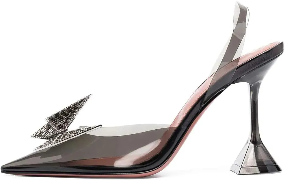 Arqa Clear Heels for Women Pointed Toe Transparent PVC Sandals with Crystal Slingback Stilettos Dress Pumps