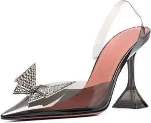 Arqa Clear Heels for Women Pointed Toe Transparent PVC Sandals with Crystal Slingback Stilettos Dress Pumps