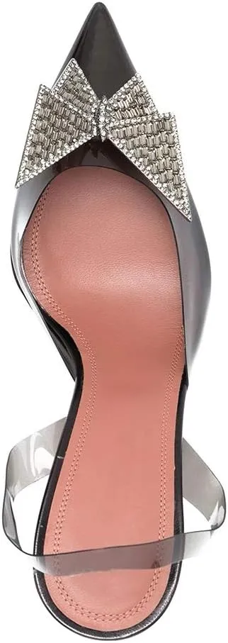 Arqa Clear Heels for Women Pointed Toe Transparent PVC Sandals with Crystal Slingback Stilettos Dress Pumps