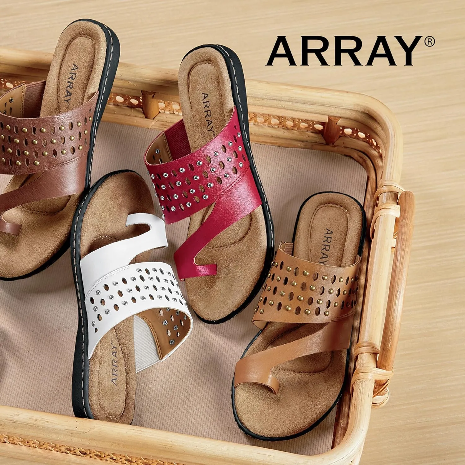 ARRAY Women's Catalina Leather Slip-On Sandal with Studs