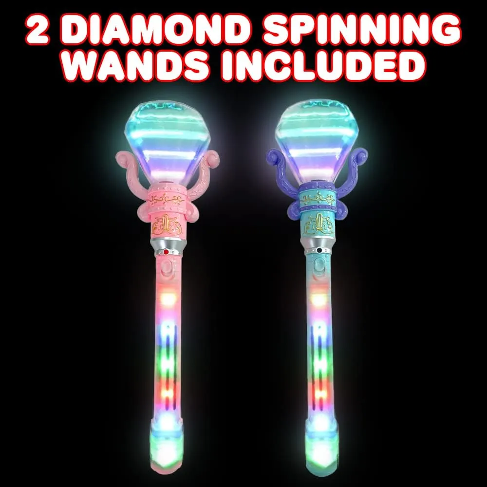 ArtCreativity Light Up Princess Wands for Kids (Set of 2) - Pink and Blue Fairy Wands with Spinning LEDs, Batteries Included - Light Up Wand for Girls and Boys, Perfect Pretend Play Toys