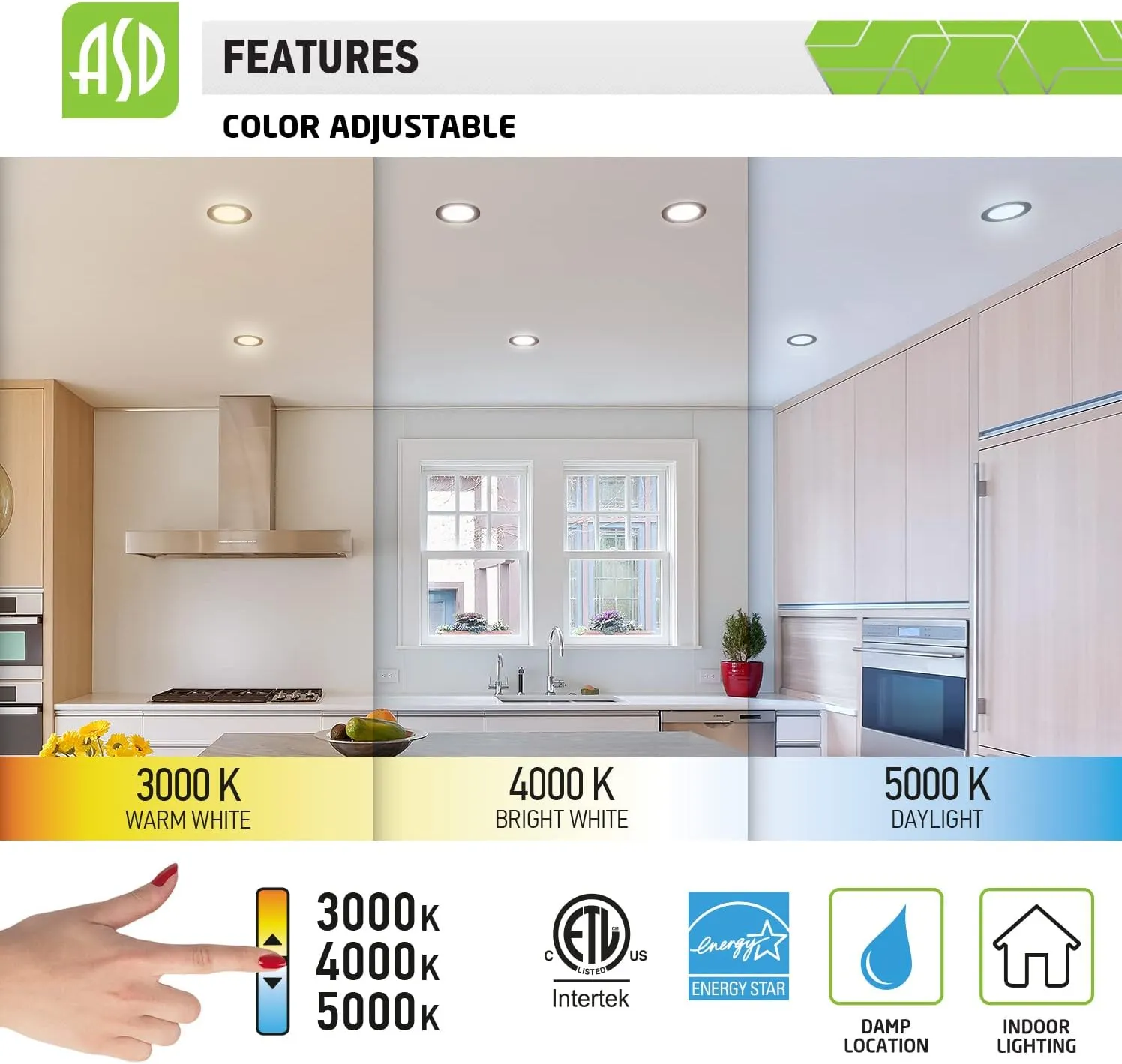 ASD 12 Inch LED Recessed Lighting, 3 CCT 3000K/4000K/5000K Selectable, IC Rated, Ultra Slim Dimmable Ceiling LED Downlight with Junction Box, 24W (190W Eq.) 1800 Lm, Dark Bronze, Energy Star, ETL