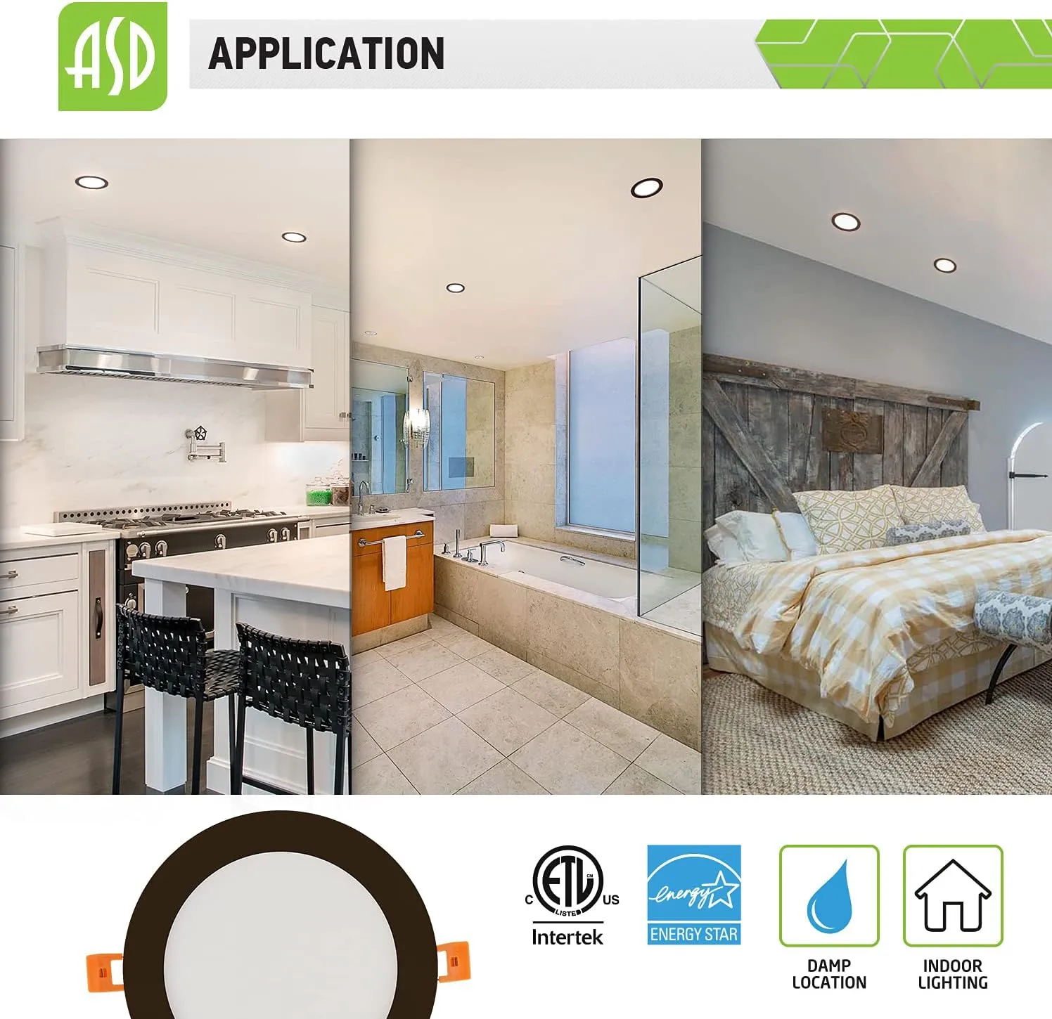 ASD 12 Inch LED Recessed Lighting, 3 CCT 3000K/4000K/5000K Selectable, IC Rated, Ultra Slim Dimmable Ceiling LED Downlight with Junction Box, 24W (190W Eq.) 1800 Lm, Dark Bronze, Energy Star, ETL