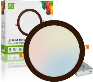 ASD 12 Inch LED Recessed Lighting, 3 CCT 3000K/4000K/5000K Selectable, IC Rated, Ultra Slim Dimmable Ceiling LED Downlight with Junction Box, 24W (190W Eq.) 1800 Lm, Dark Bronze, Energy Star, ETL