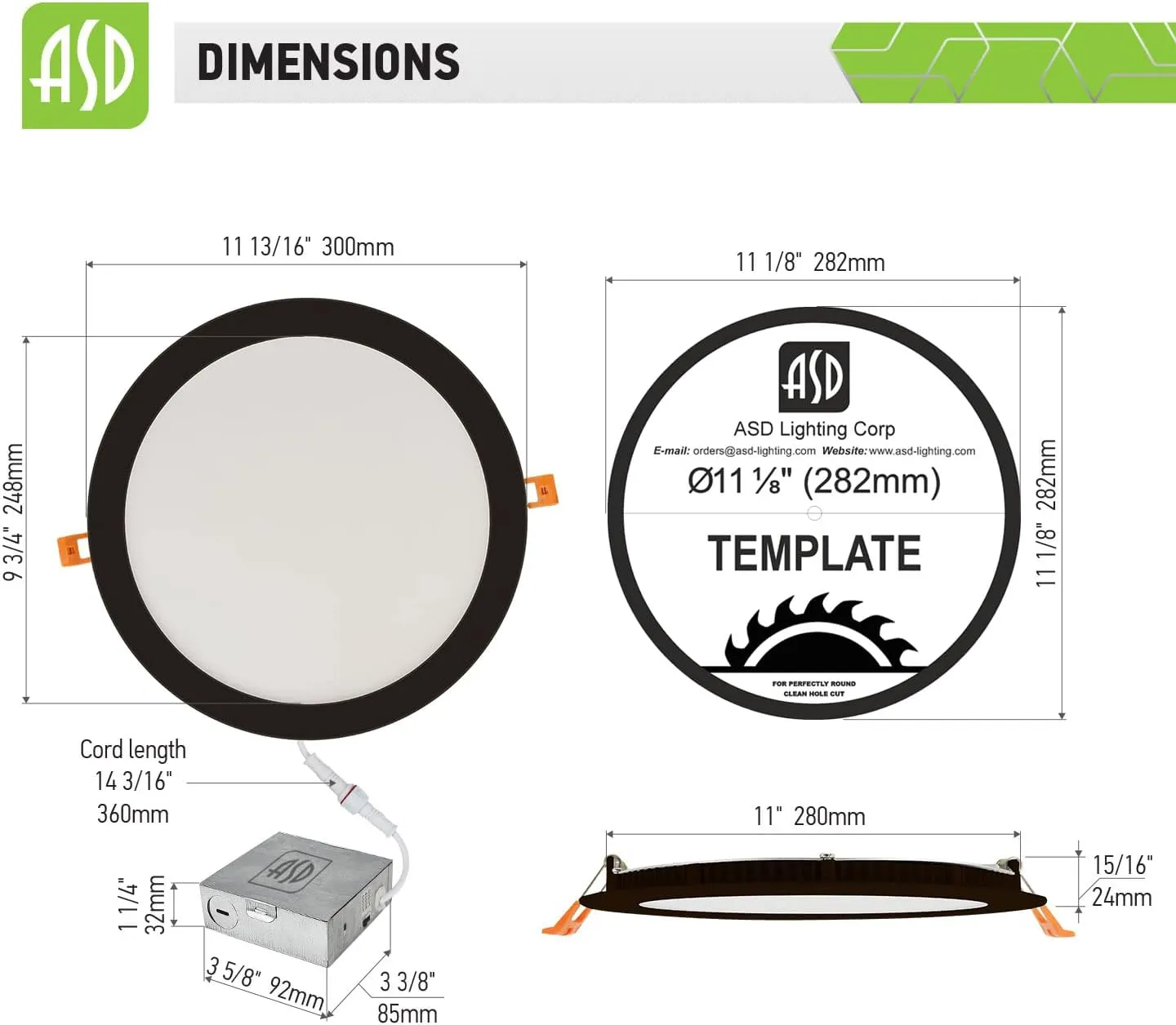 ASD 12 Inch LED Recessed Lighting, 3 CCT 3000K/4000K/5000K Selectable, IC Rated, Ultra Slim Dimmable Ceiling LED Downlight with Junction Box, 24W (190W Eq.) 1800 Lm, Dark Bronze, Energy Star, ETL