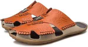 Asifn Men's Slides Sandals Summer Outdoor Walking Leather Breathable Flip Flops Beach Soft Open Toe Casual Slipper