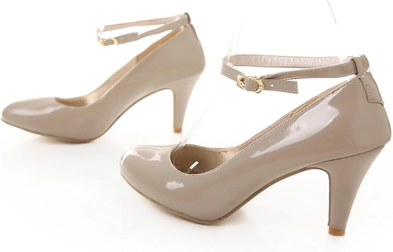 Asterisco Women Cone Heel Pumps Ankle Strap High Heel Shoes Pointed Toe Buckle Elegant Evening Shoes, Size 1-10