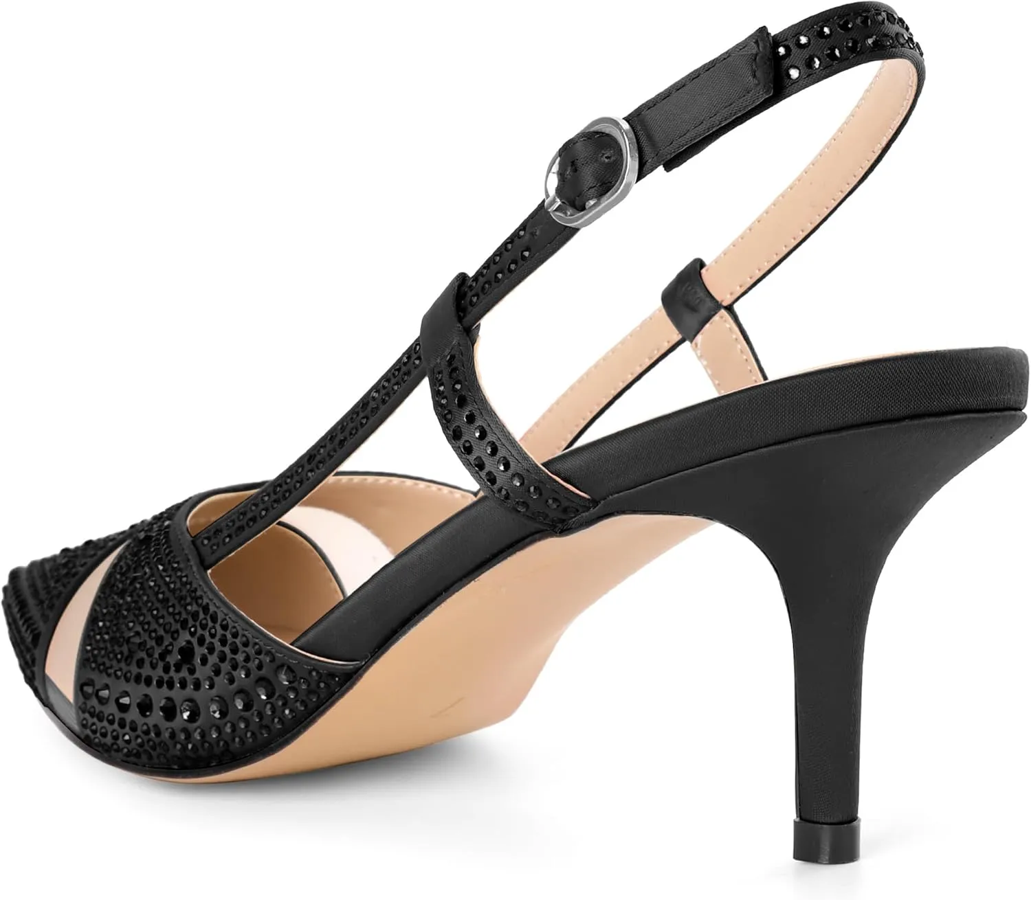 AUMOTED Women Low Heel Pumps Slingback Heels Elegant Pointed Toe 2.5 Inch Heels with Rhinestone Dressy Pumps