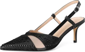 AUMOTED Women Low Heel Pumps Slingback Heels Elegant Pointed Toe 2.5 Inch Heels with Rhinestone Dressy Pumps