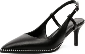 AUMOTED Women Low Heel Pumps Slingback Heels Pointed Toe Beaded Heels 2.5" Elegant Dressy Pumps