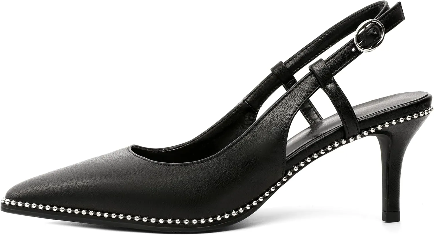 AUMOTED Women Low Heel Pumps Slingback Heels Pointed Toe Beaded Heels 2.5" Elegant Dressy Pumps