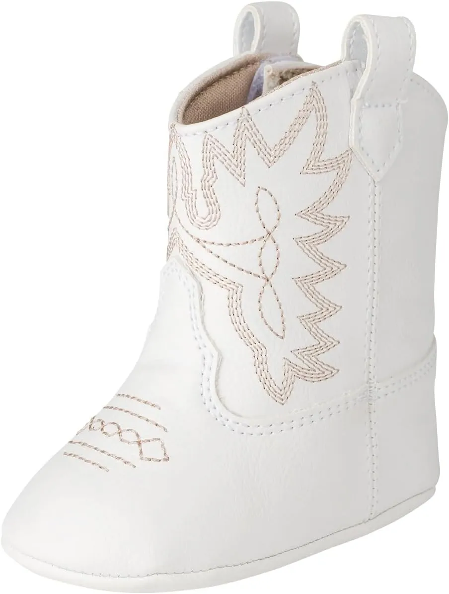 Baby Deer Faux-leather Soft Sole Western Boot for Infant Boys or Girls/Baby First Steps non-Slip with Ornamental Cowboy Stitch and Hook-and-loop Closure