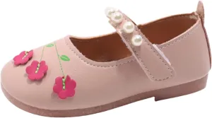 Baby Girls Leather Beaded Strap Sandals Low Heel Closed Toe Ankle Formal Shoes with Flower Toddler Dance Elegant Sandals