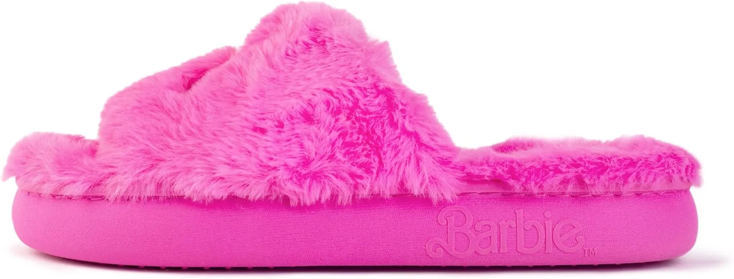 Barbie Women's Cozy X-Band and Open Toe Faux Fur Memory Foam Indoor Outdoor Soled Slipper in Xs-XL