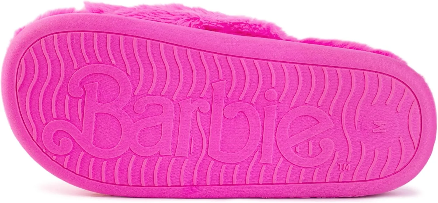Barbie Women's Cozy X-Band and Open Toe Faux Fur Memory Foam Indoor Outdoor Soled Slipper in Xs-XL
