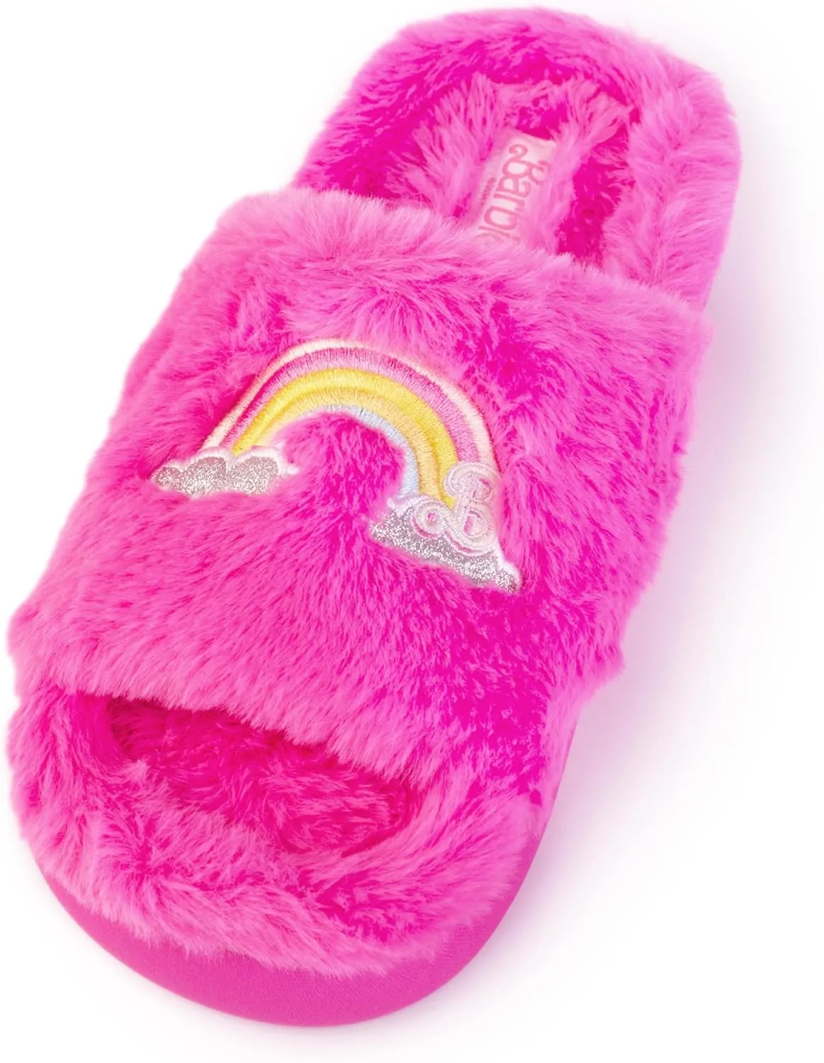 Barbie Women's Cozy X-Band and Open Toe Faux Fur Memory Foam Indoor Outdoor Soled Slipper in Xs-XL