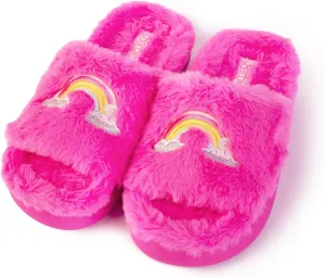 Barbie Women's Cozy X-Band and Open Toe Faux Fur Memory Foam Indoor Outdoor Soled Slipper in Xs-XL