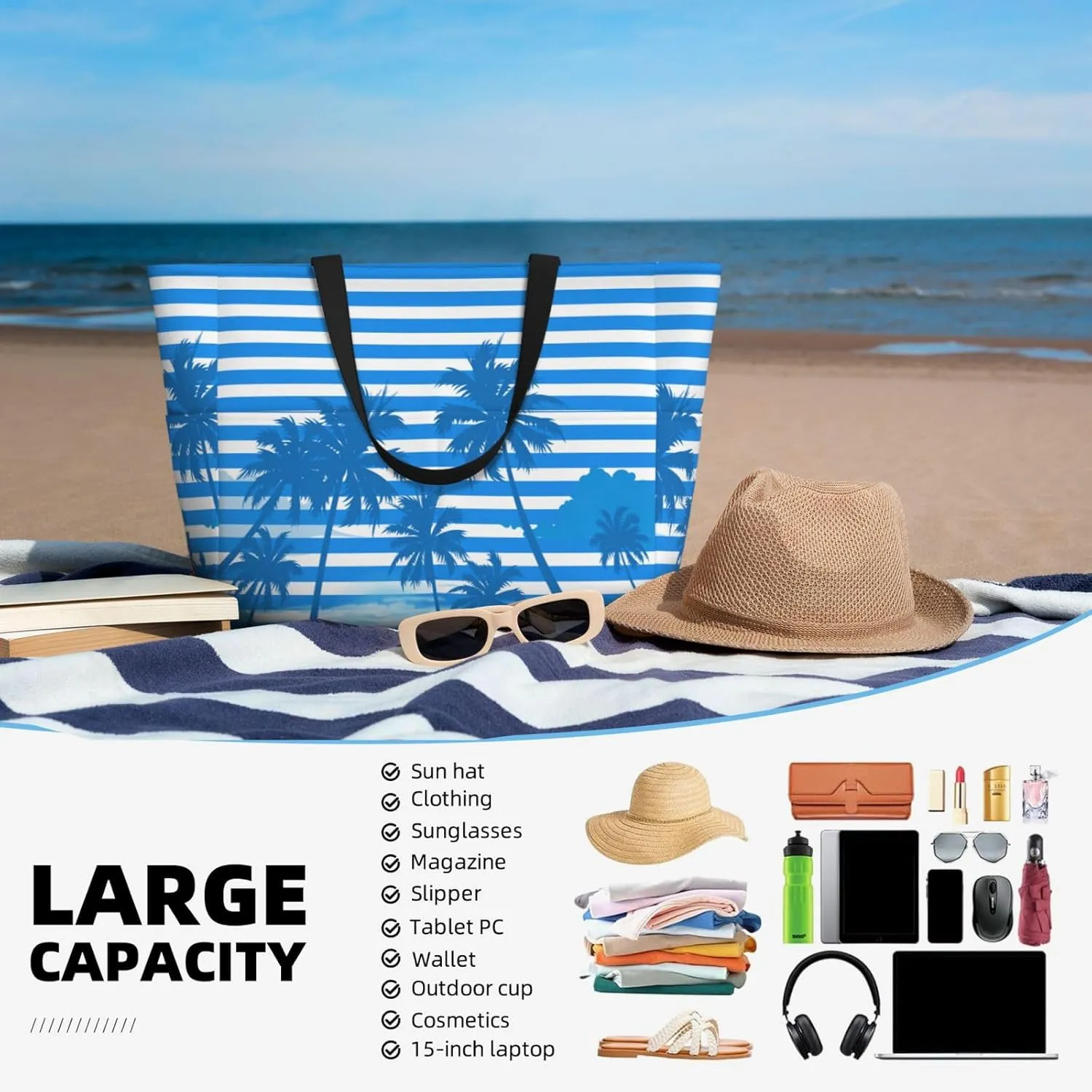 Beach Tote Bag for Women Beach Bag Waterproof and Sandproof Tote Bag with Wet Bag Large Travel Bag for Weekend Travel