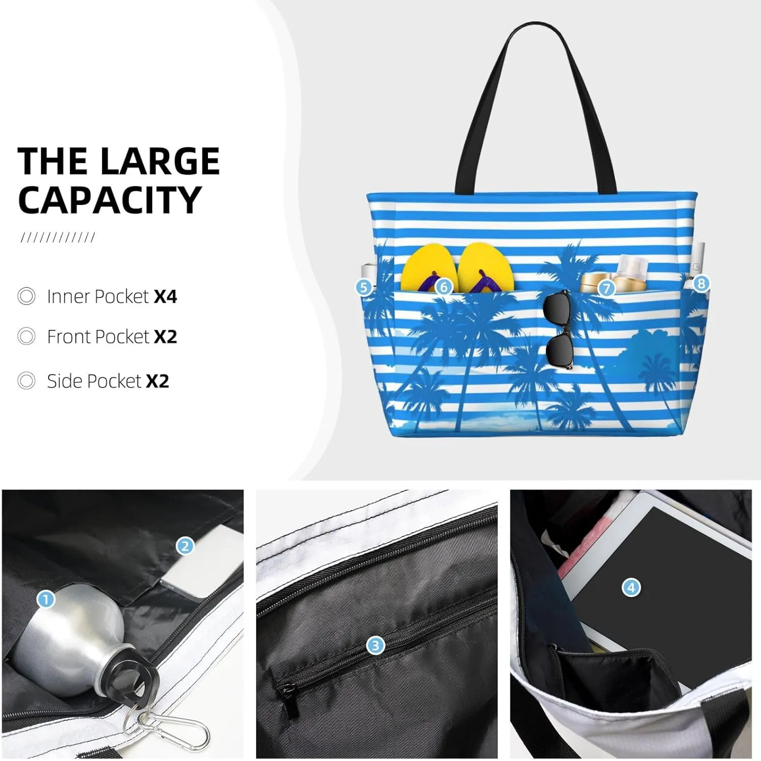 Beach Tote Bag for Women Beach Bag Waterproof and Sandproof Tote Bag with Wet Bag Large Travel Bag for Weekend Travel