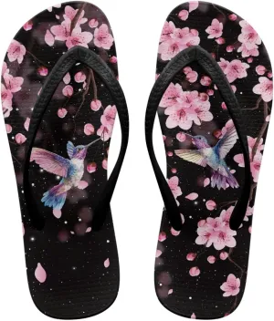 Bee Dragonfly Print Walking Flip Flops Shower Shoes for Women Beach Flat Sandals Thong Slippers