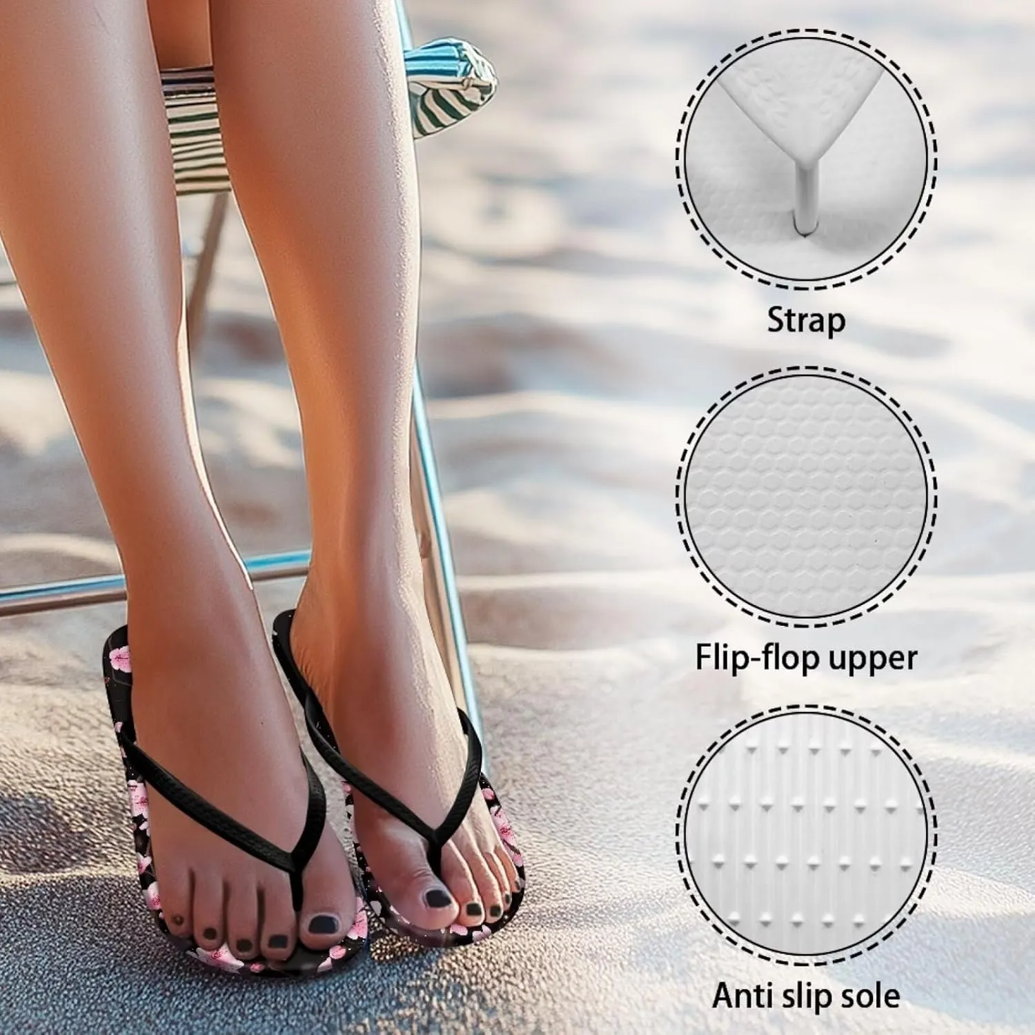 Bee Dragonfly Print Walking Flip Flops Shower Shoes for Women Beach Flat Sandals Thong Slippers