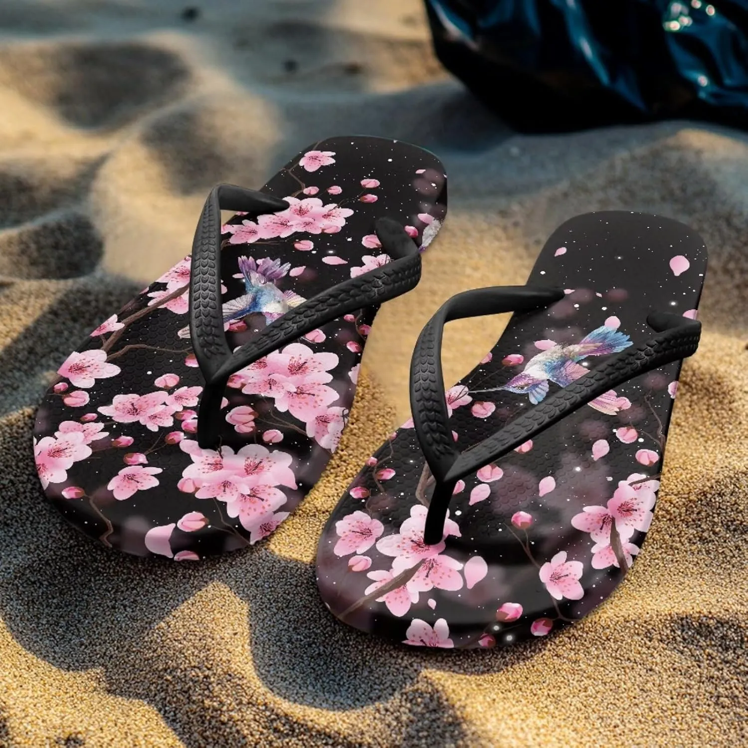 Bee Dragonfly Print Walking Flip Flops Shower Shoes for Women Beach Flat Sandals Thong Slippers