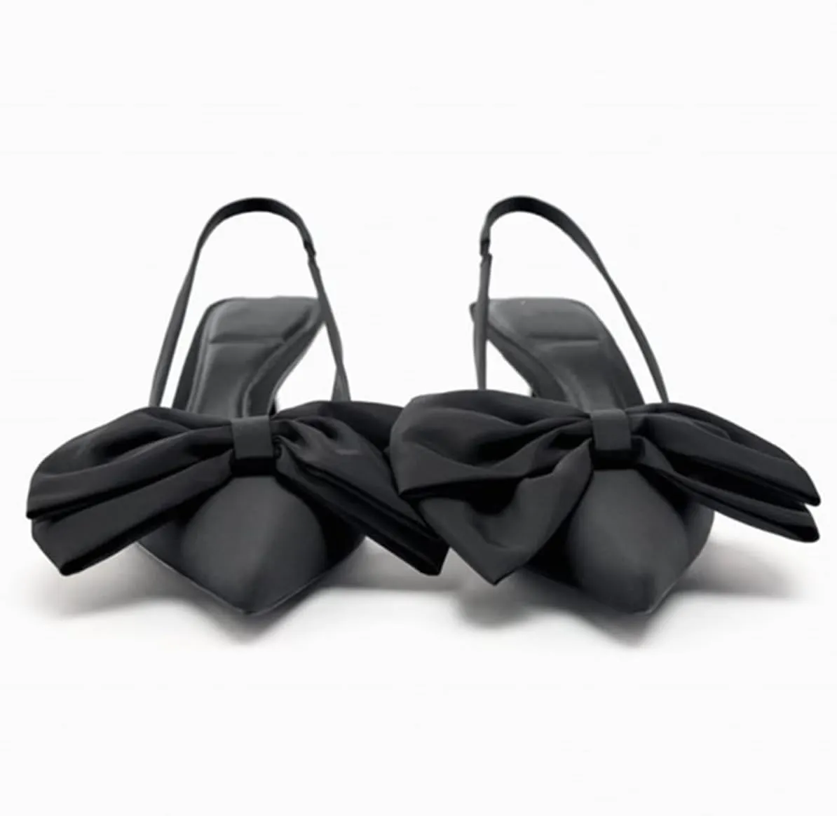 Black Heels with Bow Pumps for Women Stiletto Heel Satin Slingback Spring Shoes