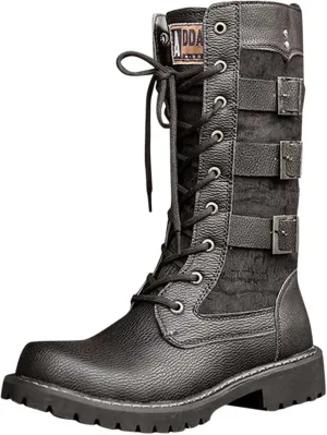 Black Men's Lace Up Leather Lightweight Military Tactical Work Boots Slip Resistant Motorcycle Combat Boots