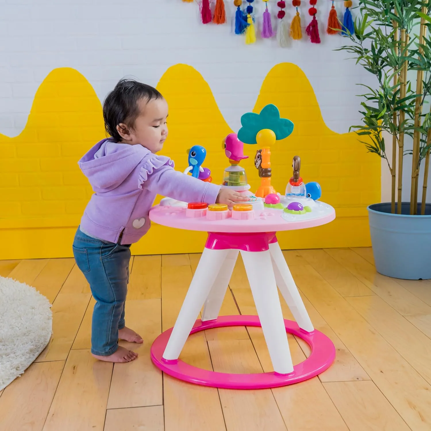 Bright Starts Around We Go 2-in-1 Baby Walker, Discovery Activity Center and Table, Tropic Coral, Ages 6 Months 