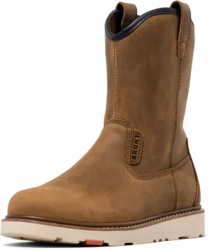 BRUNT Bolduc Unlined (Soft Toe) - Men’s Size 5, Brown - 9" Water-Resistant Pull-On Wedge Work Boot - EH Rated - Slip   Oil Resistant - Heat-Resistant Sole - Adjustable Width System
