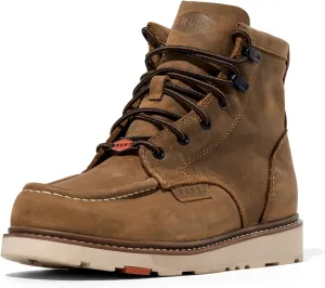 BRUNT Marin Unlined (Soft Toe) - Men’s Size 6.5, Brown - 6" Water-Resistant Leather Wedge Work Boot - EH Rated - Slip   Oil Resistant - Heat-Resistant Sole - Adjustable Width System