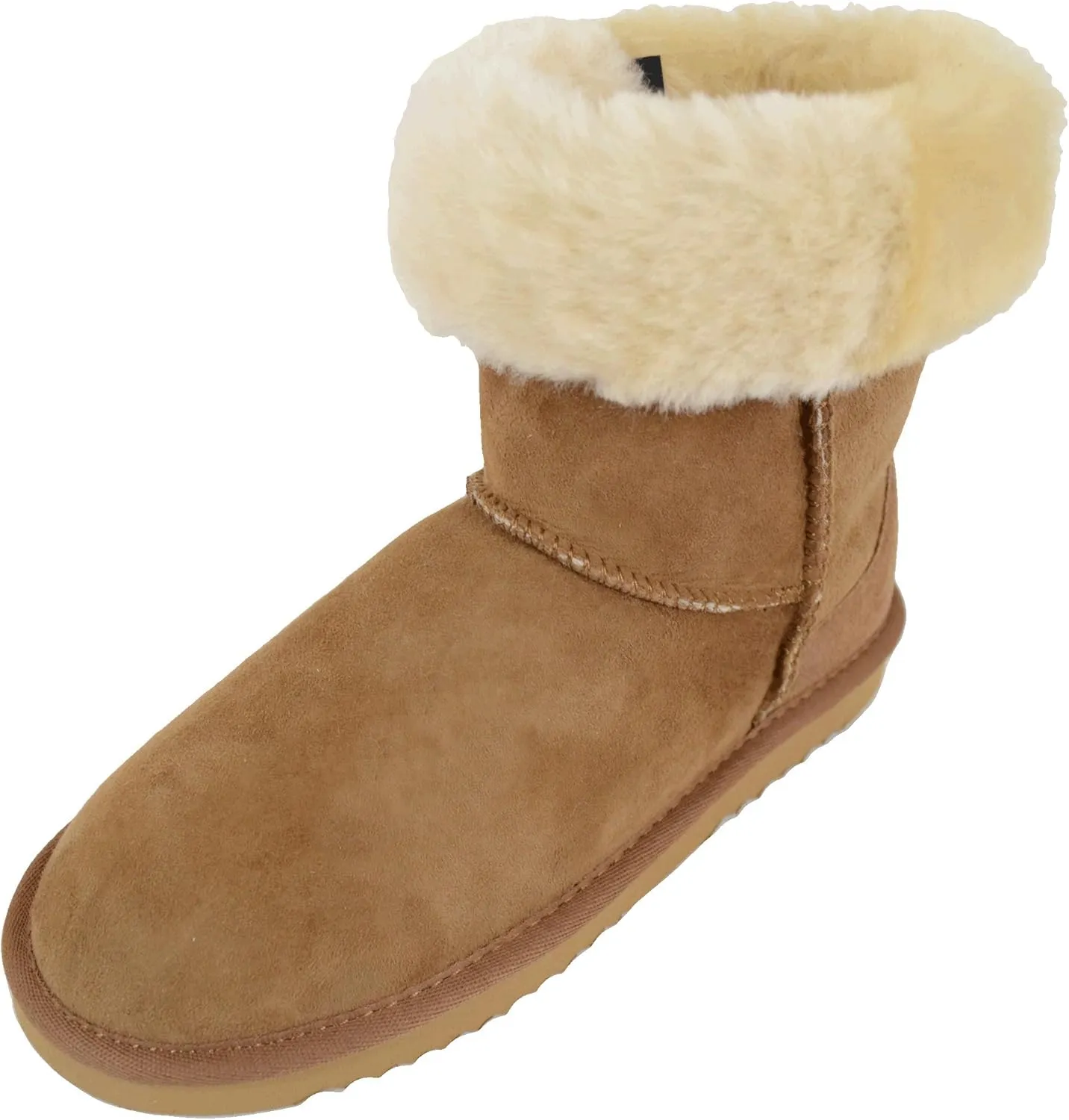 Bushga Ladies Genuine Sheepskin Mid Calf Short Boot (Black, Chocolate Brown, Grey, Chestnut, Purple)