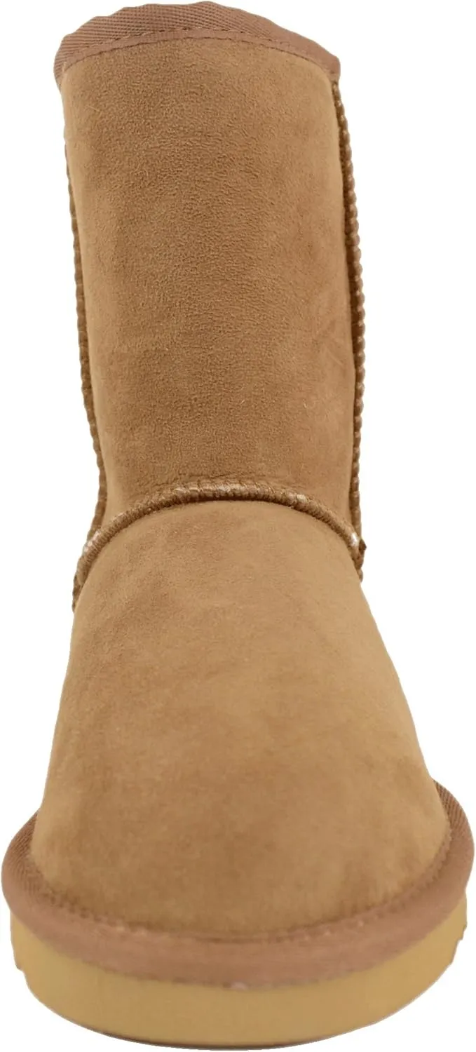 Bushga Ladies Genuine Sheepskin Mid Calf Short Boot (Black, Chocolate Brown, Grey, Chestnut, Purple)