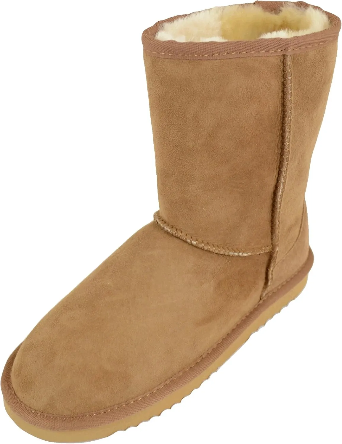 Bushga Ladies Genuine Sheepskin Mid Calf Short Boot (Black, Chocolate Brown, Grey, Chestnut, Purple)
