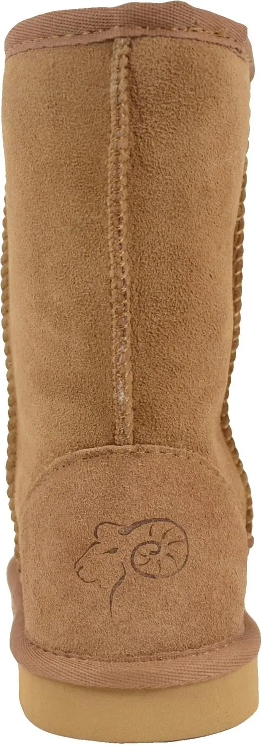 Bushga Ladies Genuine Sheepskin Mid Calf Short Boot (Black, Chocolate Brown, Grey, Chestnut, Purple)