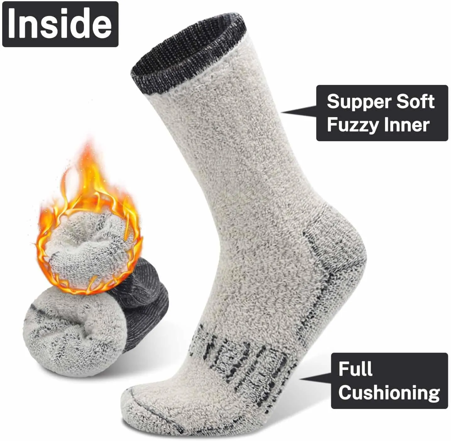 Busy Socks 3 Pack Crew Merino Wool Hiking Socks for Men Women Winter Thick Warm Thermal Cushioned Moisture Wicking Boot Sock
