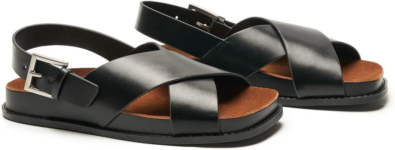 C. Paravano Women Sandals,Comfortable Dressy Flat Slides Summer Sandals with Arch Support for Walking Beach Casual Adjustable Buckle Slip-Ons Fashion Shoes