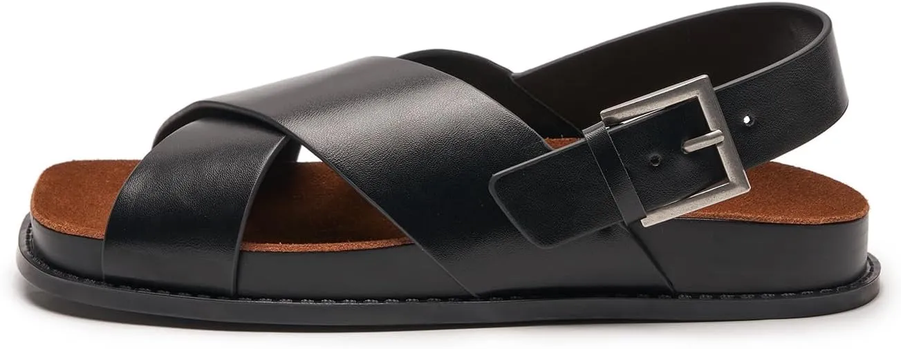 C. Paravano Women Sandals,Comfortable Dressy Flat Slides Summer Sandals with Arch Support for Walking Beach Casual Adjustable Buckle Slip-Ons Fashion Shoes