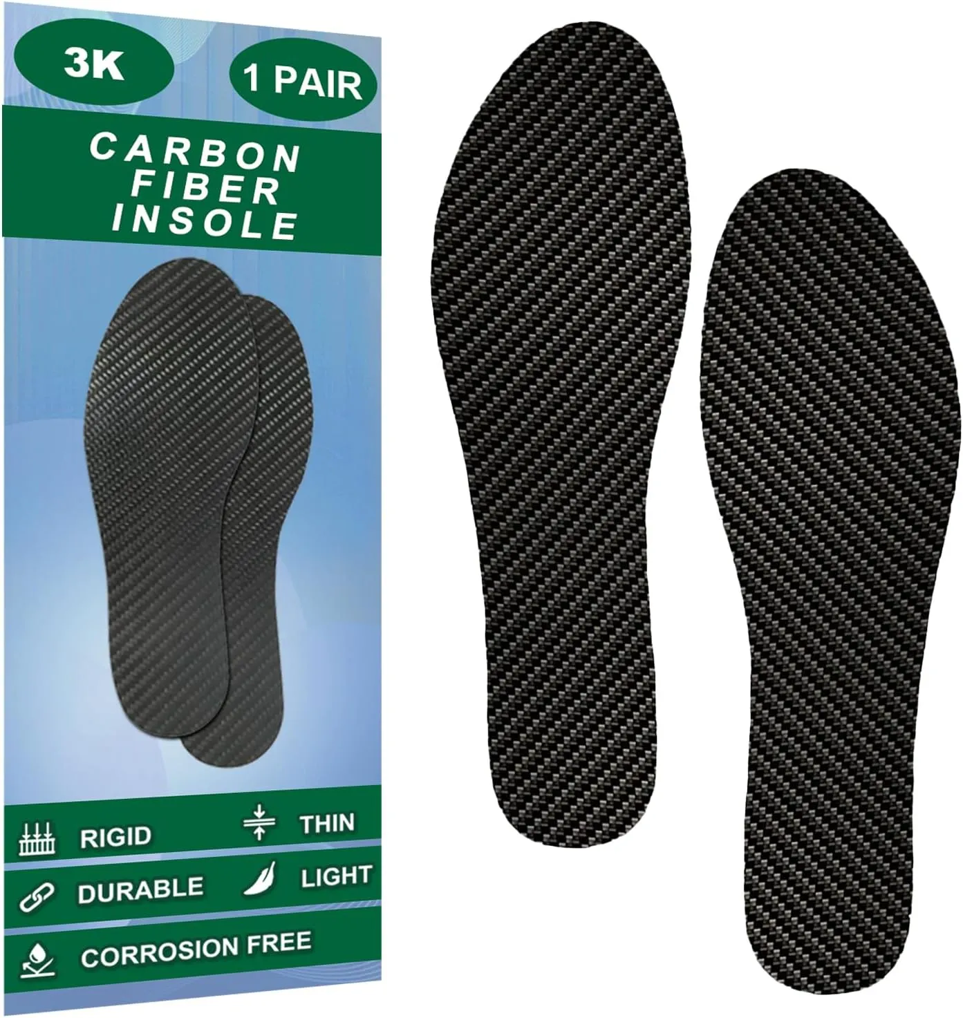 Carbon Fiber Insoles, Rigid Carbon Fiber Shoe Insert 1Pair For Pain Relief & Injury Turf Toe, Foot Fractures, Hallux Rigidus and Limitus For Hiking Running (11.61"-295mm-Men's 13-13.5/Women's 14-14.5)