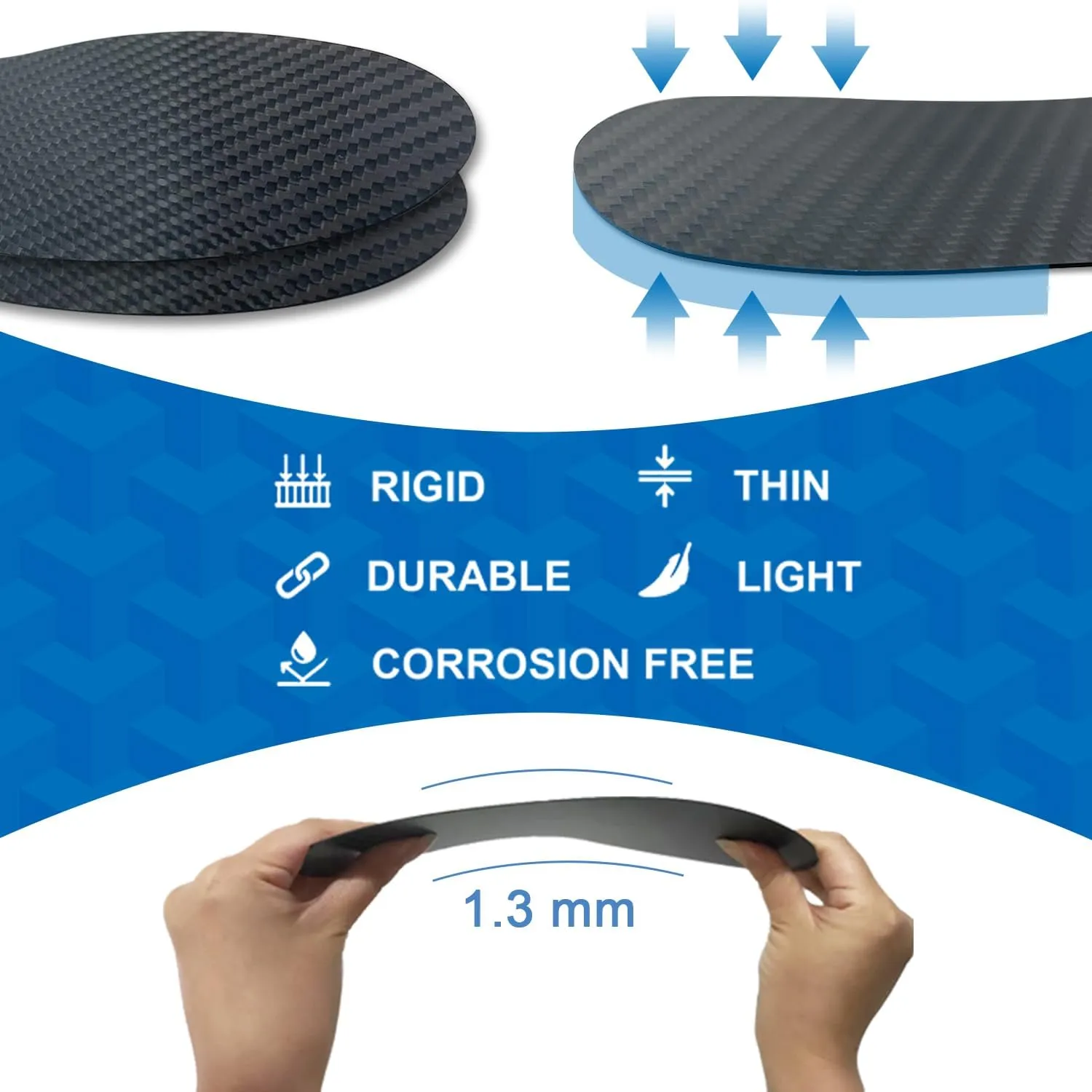 Carbon Fiber Insoles, Rigid Carbon Fiber Shoe Insert 1Pair For Pain Relief & Injury Turf Toe, Foot Fractures, Hallux Rigidus and Limitus For Hiking Running (11.61"-295mm-Men's 13-13.5/Women's 14-14.5)