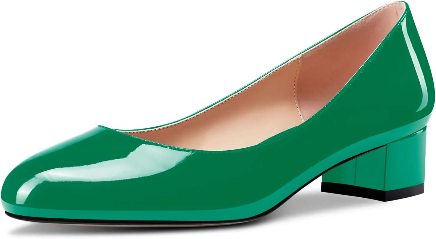 Castamere Chunky Block Low Kitten Heel Round Close Toe Pumps Slip-on Cute Classic Dress Shoes