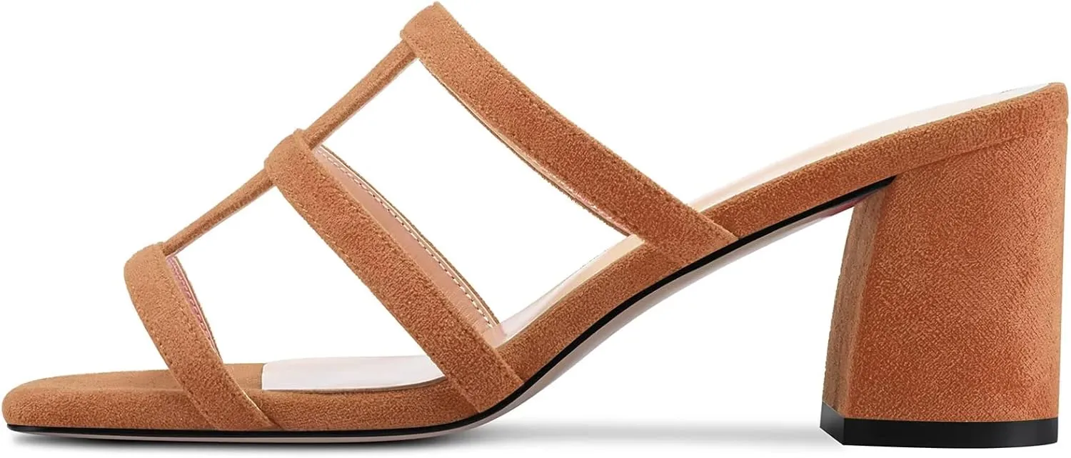 Castamere Chunky Block Mid Heel Open Toe Slip-on Gladiator Sandals Casual Cute Dress 2.6 Inches Heels
