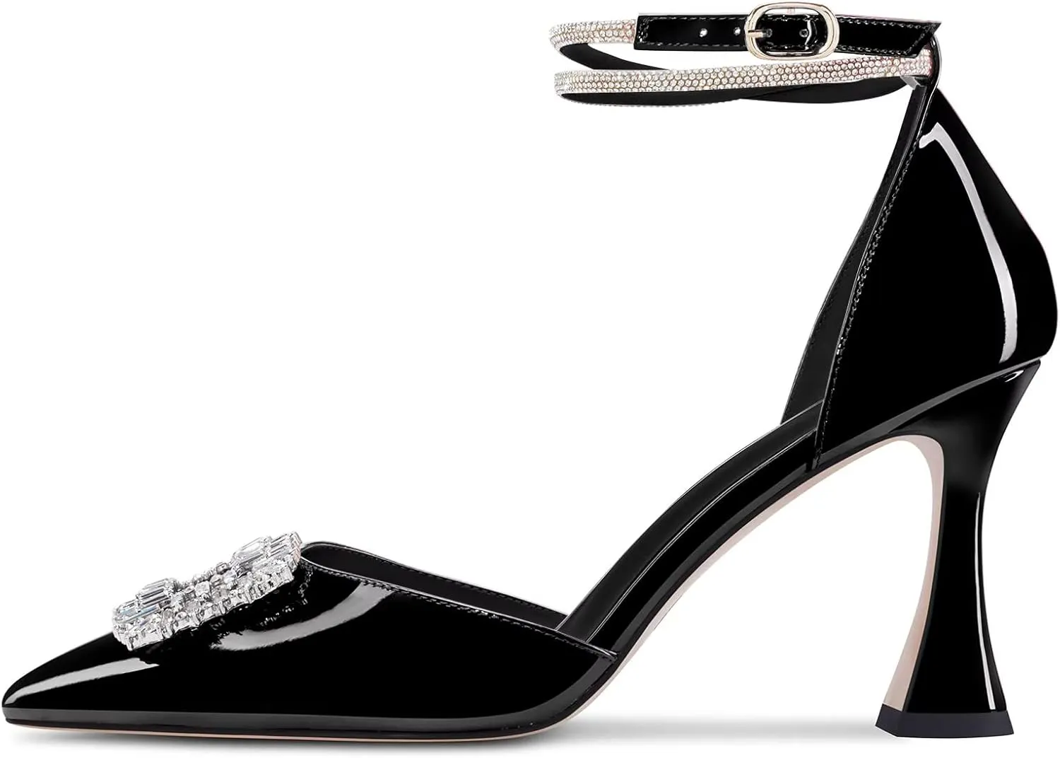 Castamere Women High Chunky Block Heel Ankle Strap Diamond Crystal Pointed Toe Pumps 3.3 Inches Heels