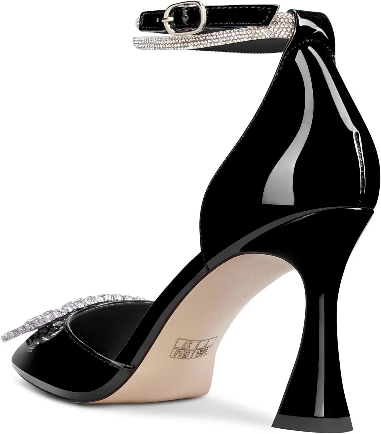 Castamere Women High Chunky Block Heel Ankle Strap Diamond Crystal Pointed Toe Pumps 3.3 Inches Heels