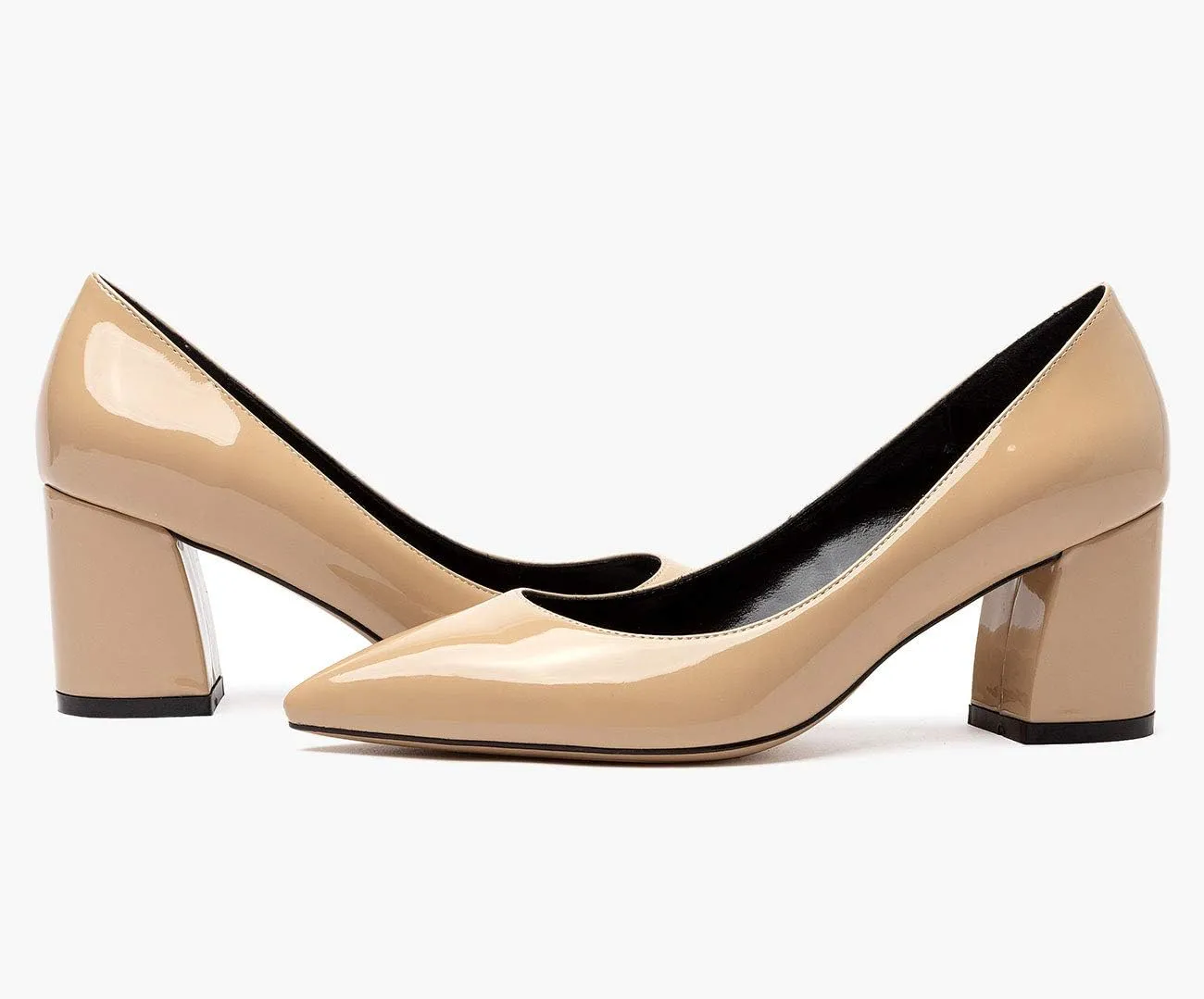 Castamere Womens Chunky Block Heels Pointed Toe Slip-on Mid-Heel Leather Lining Pumps 6CM