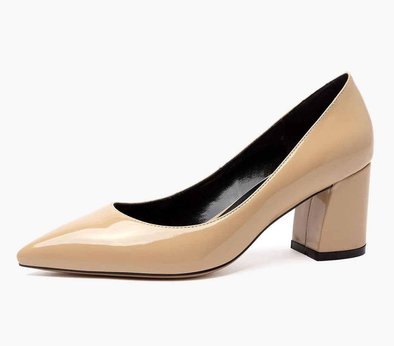 Castamere Womens Chunky Block Heels Pointed Toe Slip-on Mid-Heel Leather Lining Pumps 6CM