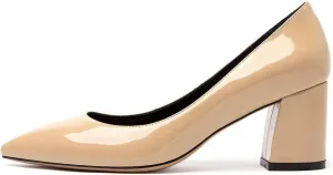 Castamere Womens Chunky Block Heels Pointed Toe Slip-on Mid-Heel Leather Lining Pumps 6CM