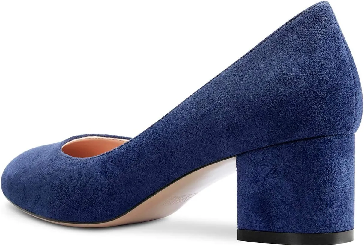 Castamere Womens Chunky Block Heels Round-Toe Slip-on Mid-Heel Basic Pumps 5CM Heels